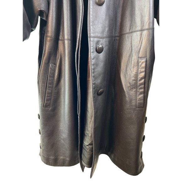 Vintage Leather Dress Black Coat - Picture 7 of 10